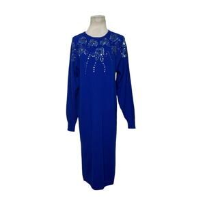 Darian vintage blue knit long sleeves sheath midi dress size Large